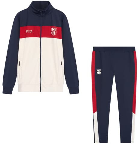 FCB FC Barcelona Tracksuit Blau/Beige 22/23 - Size Large (L) - Trainingsanzuge für Herren - Langarm Barca Trainingsjacke und Jogginghose - Jacke und Hose für Fussball Training - Barca Tracksuit