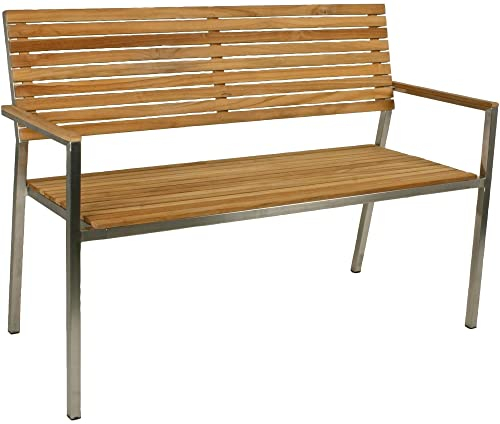 möbelando Gartenbank Denver aus Edelstahl/Holz in braun. Abmessungen (BxHxT) 125x86x55 cm