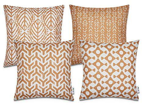 Paco Home Kissen Kissenbezug Sofakissen Bezug Kissenhülle Dekokissen Zierkissen Couchkissen Modern Geometrische Muster, Farbe:Dunkelorange, Sets:4pcs-Set