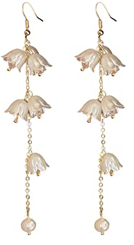 Glocke Orchidee Blume baumeln Tropfen Haken Ohrringe für Frauen Mädchen Zierliche Perle Kristall Einfädler Quaste baumeln Hochzeit Ohrstecker Creolen Modeschmuck