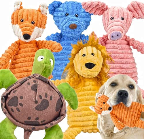 Ousiya 5 Stück Plüschtier Quietschspielzeug für Hunde, Plüsch Hundespielzeug in Tierform, Weiches Hundespielzeug für Welpen Kleine Mittelgroße und Große Hunde