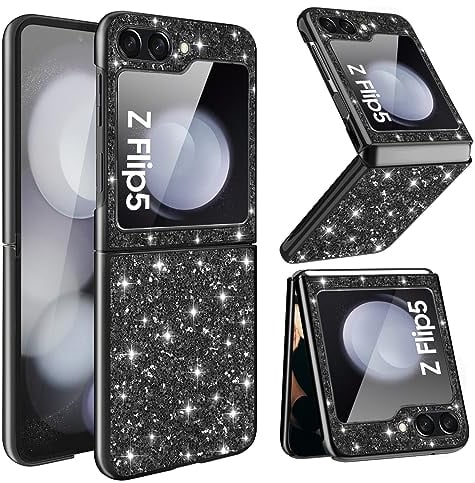 Z Flip 5 Hülle Handyhülle für Samsung Galaxy Z Flip 5 Hülle Glitzer Bling Sparkle Stoßfest Anti-Kratzer 360 Grad Schutzhülle für Samsung Z Flip 5 Hülle Ultra Dünn Galaxy Z Flip 5 5G Case (Schwarz)