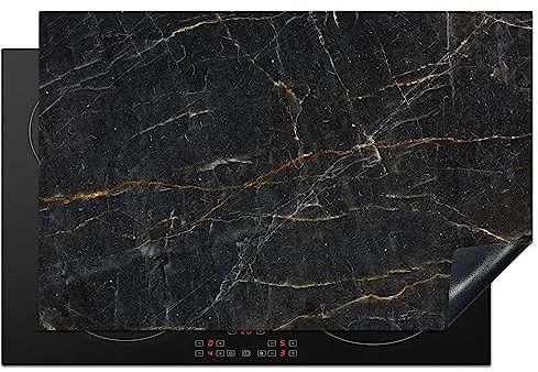 KitchenYeah© Copri Piano Cottura Induzione 81x52 cm Coprifornelli Fornello Proteggi Tutto per la Cucina Fornelli Marmo - Nero - Oro - Grigio - Struttura in marmo