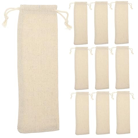 TOPBATHY 10 Pezzi Custodia di Paglia Riutilizzabile Sacchetto di Paglia con Coulisse Borsa con Coulisse per Bacchette Valigetta Porta Posate Portapaglia Stoviglie Cotone Poggia Bacchette