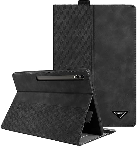 CXTCASE Hülle für Samsung Galaxy Tab S9 Plus 2023/S8 Plus 2022/S7 FE 2021/S7 Plus 2020 12.4,Folio Flip PU Lederhülle Smart Cover Case Schutzhülle für Samsung Galaxy Tab S9+/S8+/S7 FE/S7+,Schwarz