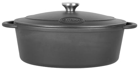 Sitram 714949 COCOTTE TRADIFONTE Ovale en Fonte émaillée 6,5 litres - Extérieur Noir et intérieur Blanc - Toutes Sources de Chaleur y Compris Induction - Idéale pour Repas de 6 à 8 Personnes
