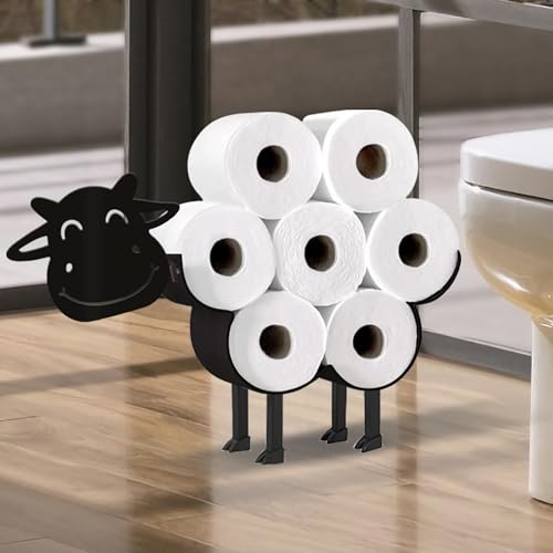 Wigag Toilettenpapierhalter mit Kuhmotiv für zusätzliche 8 Rollen, wandmontiert, dekorative Toilettenpapieraufbewahrung, Bauernhaus-Badezimmer, niedliches Dekor, freistehendes Zubehör