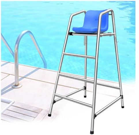 Swimming Pool Lifeguard Chair for Water Park, Safety Lifeguard Ladder Delux Life Guard Chairs with Seat/ Hook/ Sunshade Hole, 304 Stainless Steel Rustproof Swimming Life-saving Equipment ( Color : Sil