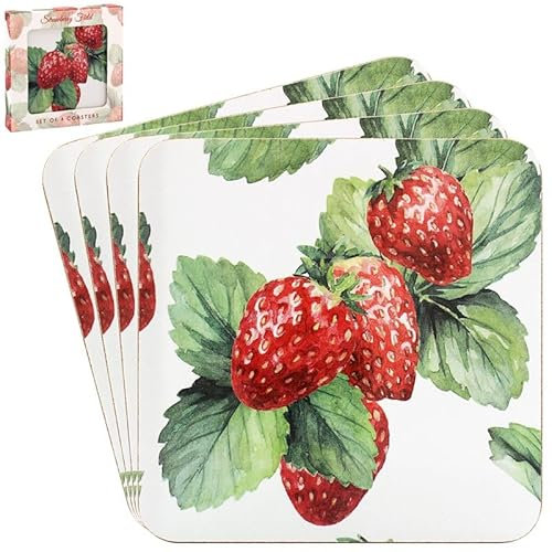The Leonardo Collection Lot de 4 Dessous de Verre Motif Champs de Fraises | Ensemble de Dessous de Verre pour Toutes Les Cuisines et Bureaux Modernes | Dessous de Verre pour Tous Les Types de Tasses