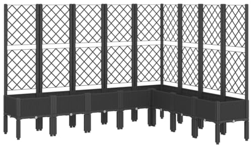 vidaXL Pflanzkübel mit Rankgitter, Blumenkübel mit Rattan-Optik, Blumenkasten für Terrasse Garten, Gartenspalier Pflanzkasten, Schwarz PP