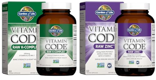 Garden of Life Vitamin K2, K1, Zinc & Vitamin C - Vegan Vitamin Complex for Bone, Heart, Immune Support & Healthy Digestion - 60 Day Supply