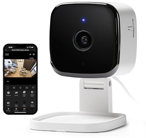 Geeni Telecamera intelligente per animali domestici, risoluzione Quad HD 2K, inclinabile, visione notturna, rilevamento del movimento, compatibile con Alexa e Google Home, colore bianco, GN-CW078-199