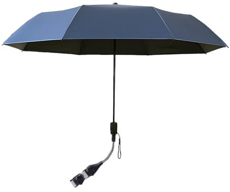 POTRUWE Stuhlschirm mit Universalklemme, 360° verstellbarer Strandschirm, tragbarer Sonnenschirm für Rollstühle, Terrassenstühle, Strandkörbe (Blau)