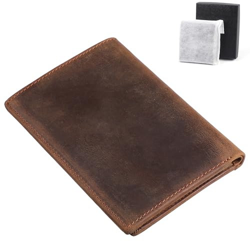 Carbosing Portefeuille à Deux Volets en Cuir avec Porte-Cartes de crédit pour Homme, Portefeuille Vertical Fin pour Homme, Poche Fine, Portefeuille Minimaliste, 6 emplacements Cartes (Brun foncé)