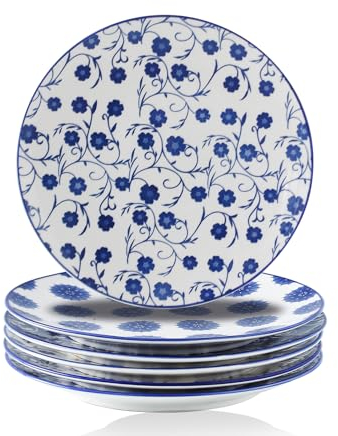 Cerkik Lot de 6 petites assiettes à salade rondes en céramique de 21,6 cm pour cuisine, dîner, pâtes, apéritif, sandwich, porcelaine résistante aux rayures, passe au micro-ondes, au four et au