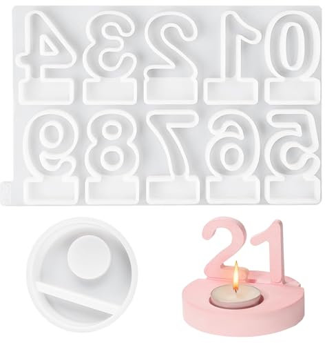 2 Stück Silikonformen Gießformen, 3D Gießformen Silikon, Silikonform Kerzenhalter, Silikonform Zahlen, Gießform Diy Silikon Silikonform Einschieber Für Stabkerzen Und Teelichter (Zahlen 0-9)