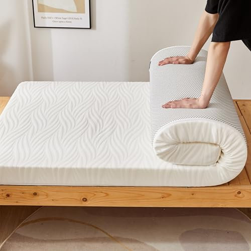 Japanische Bodenmatratze, Futon-Matratze, abnehmbare und waschbare, dicke Schaumstoffmatratze mit hoher Dichte, aufrollbare Gästematratze, faltbare Tatami-Matte, tragbare Schlafunterlage(White,90x190x