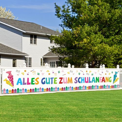 Einschulung Deko Banner, Alles Gute Zum Schulanfang Deko Banner, Deko Einschulung Mädchen 2025, Schuleinführung deko für einschulung deko mädchen junge 300 * 50cm (Weiß)