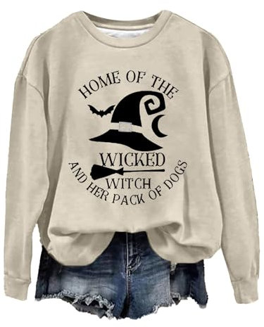 CCOOfhhc 2024 Damen Sweatshirt Mit Halloween Rundhalsausschnitt Langarmshirt Oberteil Hexendruck Kapuzenloses Elegante Sweatshirt Lose Pullover Fashion Tops Tshirt Weich Und Bequem Bluse