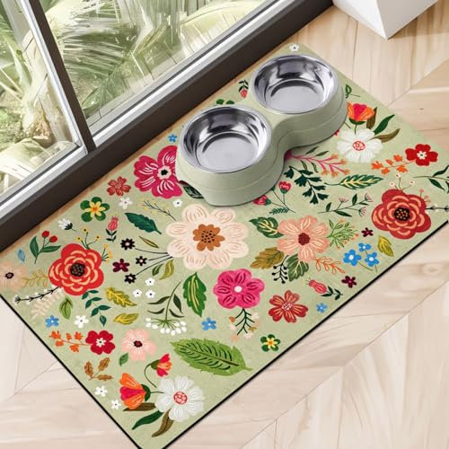 Dog Food Mats for Floors, Absorbent Quick Dry Pet Cat Food Mat, Dog Bowl Mats for Food and Water Dispenser Mat, Eco-Friendly Dog Accessories Pet Supplies 16x24
