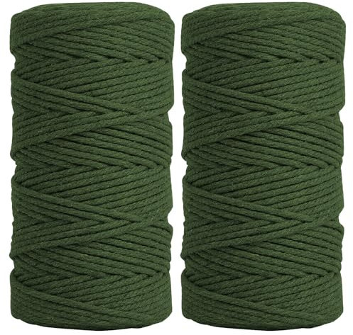 Fyfjur Hilo Macrame 4mm, 2 Rollos Verde Cuerda Algodon, Cuerda Macrame 4mm para Colgar En La Pared, Atrapasueños, Manualidades, Tapices, Colgador De Plantas, 200M