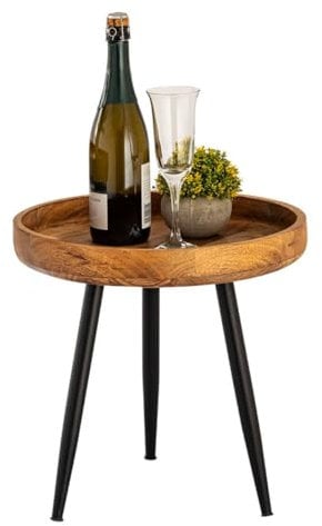 Beistelltisch Holz rund Couchtisch Wohnzimmer Tisch Metalbeine Holzplatte massiv Größe Durchmesser 40 - Höhe 40 cm