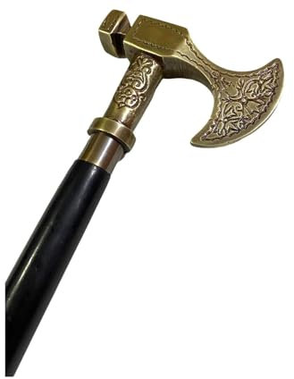 Antique Brass Walking Stick Antique Finish Brass Axe Handle Wooden Walking Stick/Victorian Nautical Style Canes Walking Stick Cane for Unisex