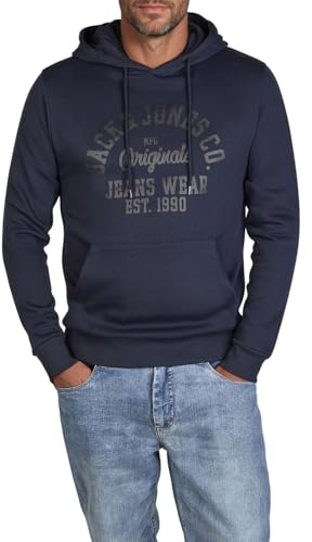JACK & JONES Hoodie Herren Regular Fit JJEADRIAN Plus Size Kapuzenpullover | Pullover Sweater Print Schwarz Grau Grün Braun Beige Blau S M L XL XXL 3XL 4XL 5XL 6XL 7XL 8XL