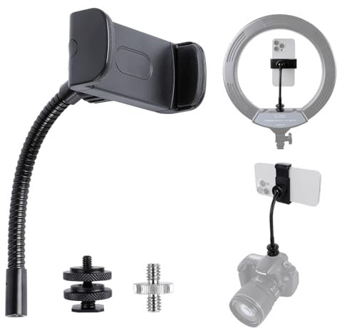 Universal Phone Holder for Ring Light, 1/4-20 and Hot Shoe Adapter, Flexible Phone Mount for Ring Light and Tripod Stand Replacement