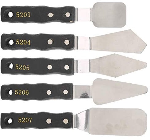 Palette Spatula Black Wood Handle Stainless Steel Set Mixing Scratching Artistic Knife Set for Artists