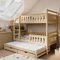 Hochbett 90x200 mit Ausziehbett und DREI Matratzen Etagenbett mit Ausziehfunktion, Zwei Schubladen, Lattenrost, Rausfallschutz, umbaubar in DREI Einzelbetten, Natur | von 4. bis 18. Lebensjahr