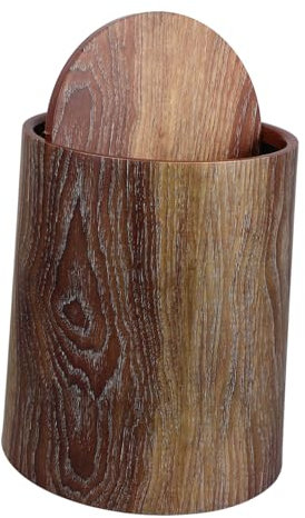 Vaguelly Poubelle Imitation Bois Avec Couvercle En Plastique Et Poubelle Ronde