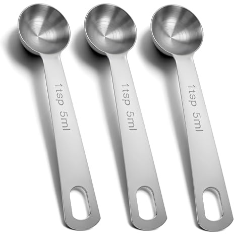 1 Teaspoon Measuring Spoons, 3Pcs Stainless Steel Short Design Kitchen Tools for Precise Cooking, Baking and Spices Measurement, 5ml