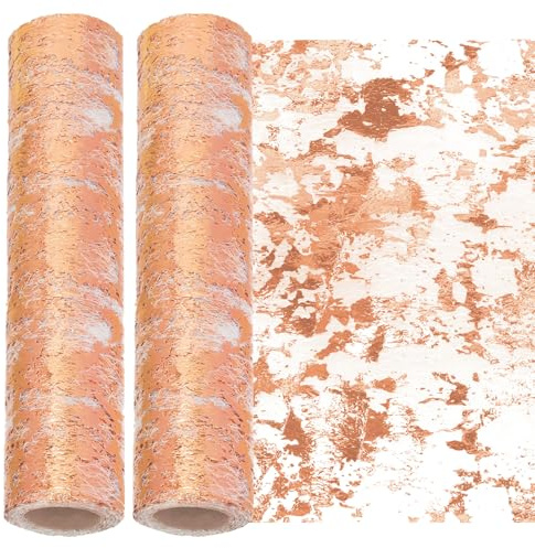 Swpeet 2Pcs 11x108 Inch Rose Gold Sequin Glitter Table Runner, Glitter Foil Metallic Thin Mesh Decor Rolls, Sequin Glitter Foil Metallic Thin Mesh, Centerpieces Decorations for Party