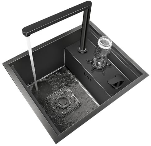Fregadero Invisible Para RV Que Ahorra Espacio: Minifregadero De Cocina De Acero Inoxidable De Un Solo Seno Con Grifo Elevable, Tapa, Lavavasos Y Lavavegetales.
