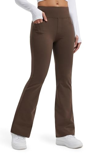 Libin Womens Fleece Lined Flared Leggings Thermal Trousers | High Waisted Water Resistant Yoga Warm Winter Bootcut Trousers Hiking Walking Gym Waterproof Pants with Pockets