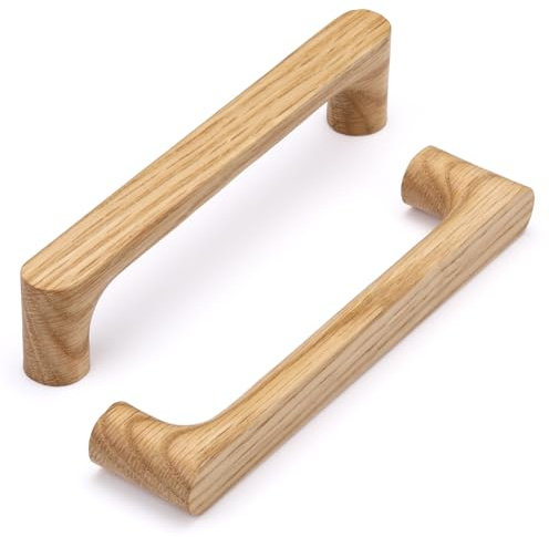 SYZOW 6 Pack Wooden Cabinet Handles Wooden Drawer Pull 96mm Hole Centers Cabinet Hardware Pull for Bedroom Kitchen Cabinets Door (red Oak)