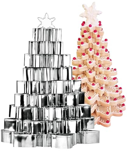 Christmas Cookie Cutters Set, Snowflake Cookie Cutter Molds for Making Kransekake Holiday Centerpiece for Christmas, Weddings, Baptisms or New Year’s Eve, Set of 10 PCS(Xmas Tree Set)