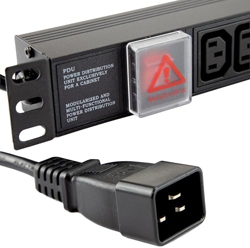 kenable PDU Power Distribution Unit 12 Way C13 Sockets to C20 16A Plug Horizontal Rack Mount 3m Cable Black