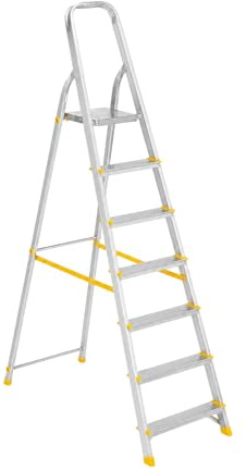 IWOFER Scala Domestica in Alluminio | Antiscivolo con Gradini da 80mm | con Portaoggetti e Blocco di sicurezza | Made in Italy (Giallo, 6)