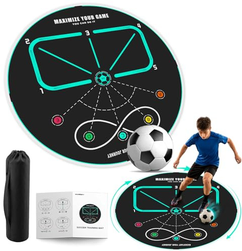 MUKESKY 360° Fußball Trainingsmatte Kinder & Erwachsene – Rutschfeste Geräuscharme Fußballmatte für Ballkontrolle, Koordination, Agility & Footwork Training, Fußball Trainer für Indoor & Outdoor