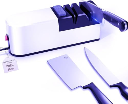 Aiguiseur de couteaux électrique, système d'affûtage de couteaux 5 en 1 avec lame droite, affûteur de couteaux diamant professionnel pour l'affûtage grossier (SY1)