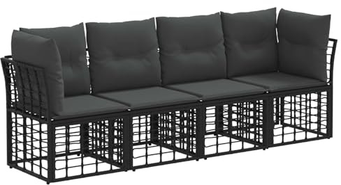 vidaXL Outdoor-Sofagarnitur Schwarz Polyester, Moderne, wetterfeste Gartenmöbel, Sitzgelegenheiten, verstellbare Füße, Loungesofa, Ecksofa-Set