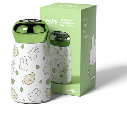 Miffy x MIPOW Mini-Thermosflasche mit LED-Temperaturanzeige, 230 ml, intelligenter vakuumisolierter Edelstahl, tragbar für Reisen, Büro, Fitnessstudio, Outdoor (1, grün)