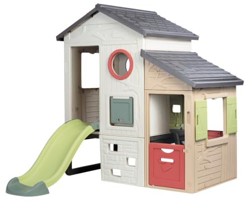 Smoby Life - Maison Aventure - avec Toboggan - 3 Murs d'escalade - Trappe Secrète - Compatible Accessoires Smoby - Anti-UV - Dès 2 Ans - Fabriquée en France
