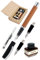 ONLINE 36783 Kalligrafie-Set Vision Nature Rosewood, Füller mit 3 Kalligraphie-Federn Breite 0.8, 1.4, 1.8 mm, inklusive Tintenglas braun, in edler Geschenk-Box, Schönschreib-Füller Holz