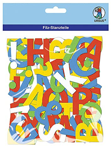Ursus 20300099 - Filz Stanzteile, Buchstaben, 150 g/qm, 150 Buchstaben, aus Bastelfilz, selbstklebend, in 5 verschiedenen Farben, ideal zum kreativen Basteln und Gestalten