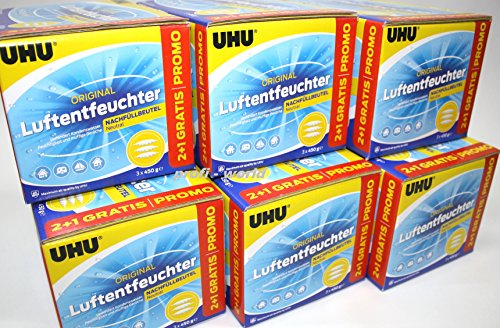 18 x UHU Luftentfeuchter 450g, 47135, praktischer Nachfüllbeutel für Air-Max