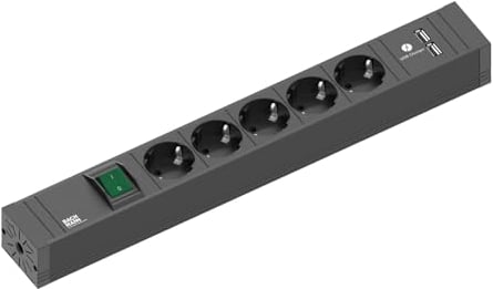 BACHMANN 420.0021 5-Fach Steckdosenleiste Connect LINE 5xSchutzkontaktsteckdosen mit Schalter und 1xUSB Charger, Zuleitung 2,0m, Schwarz