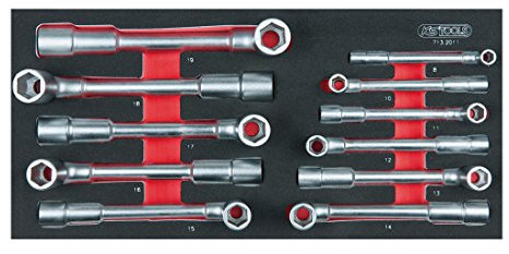 KS TOOLS - 713.2011 - Module clés à pipes débouchées métriques - 11 pièces - clé à pipes hexagonales 6 pans - 8-19 mm - Tête coudée à 90° - module pour servante d'atelier et établi